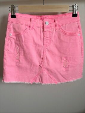 Justice Neon Pink Denim Mini Skirt Kids Size 12 Bright Pink Jean Skirt